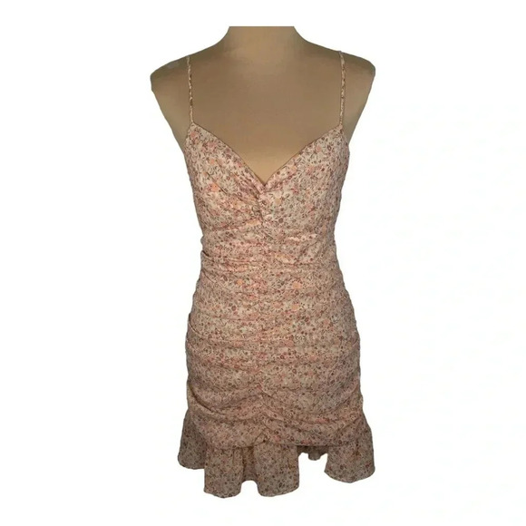NWT LUSH Apricot Floral Ruched Mini Dress - Picture 4 of 9